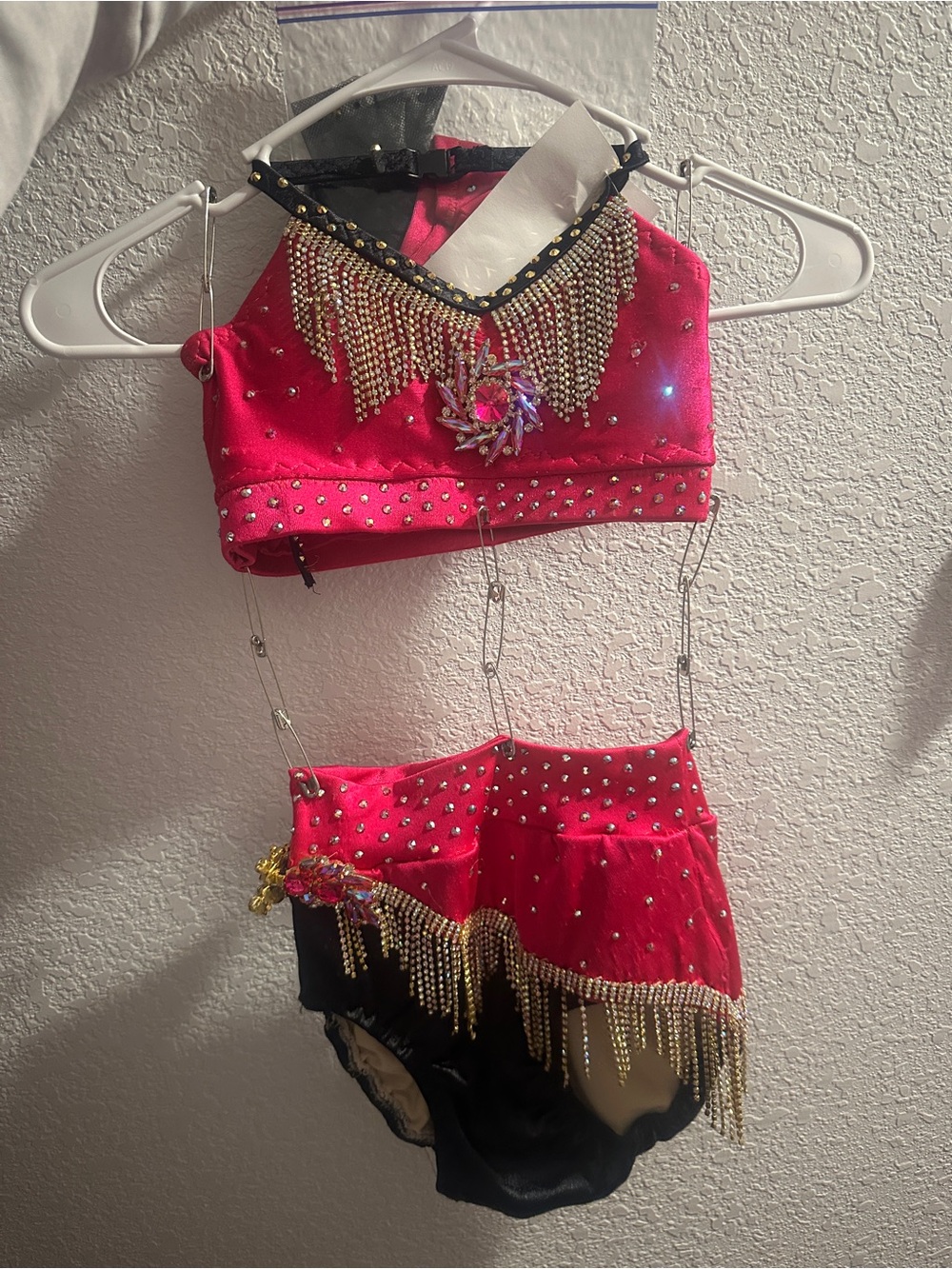 Kids Pink and Black Dance Costume Set with Fringe